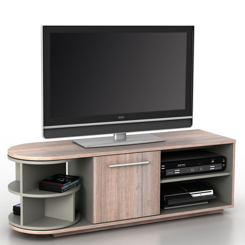 Meuble bas TV Arau, rack TV, table de télévision avec élément rotatif, 120x45x40cm - aspect chêne structure 3D