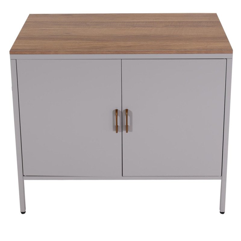 Commode Buffet armoire, 2 portes métal 90x90x40cm, mélaminé - gris