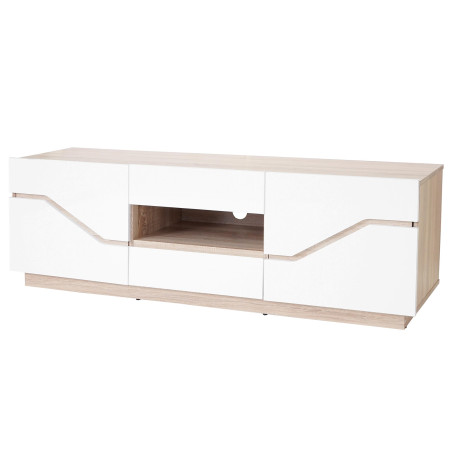 Rack TV Torquay, buffet, table basse, structure 3D, poli fin, 149x49x42cm - aspect chêne