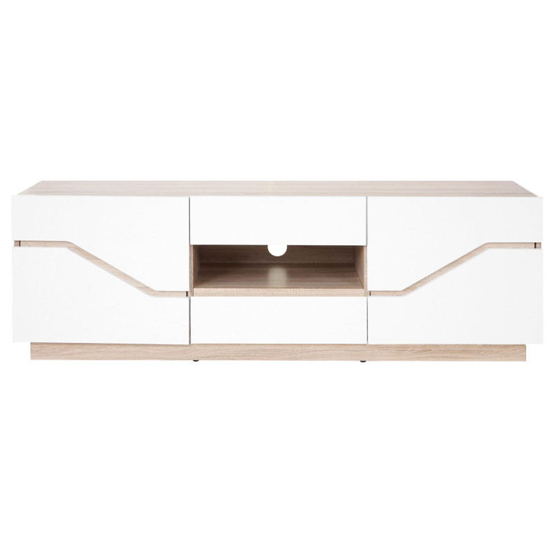 Rack TV Torquay, buffet, table basse, structure 3D, poli fin, 149x49x42cm - aspect chêne