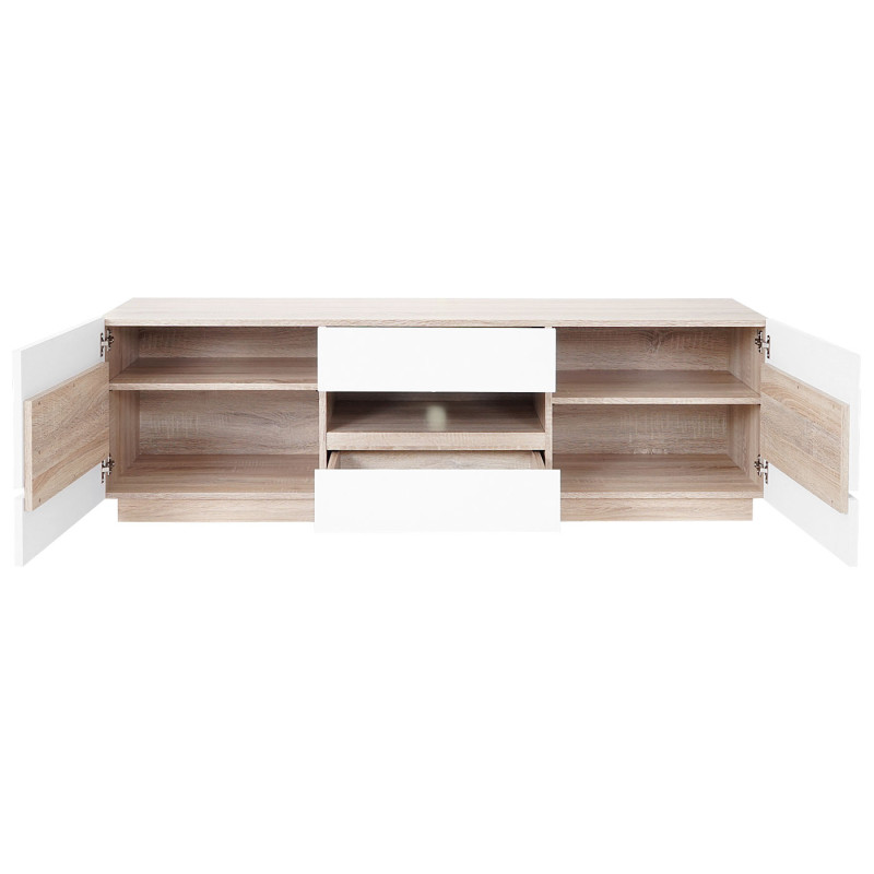 Rack TV Torquay, buffet, table basse, structure 3D, poli fin, 149x49x42cm - aspect chêne