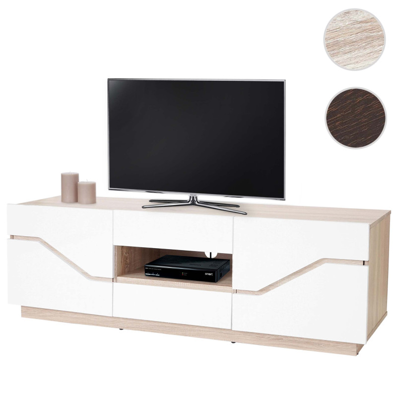 Rack TV Torquay, buffet, table basse, structure 3D, poli fin, 149x49x42cm - aspect chêne