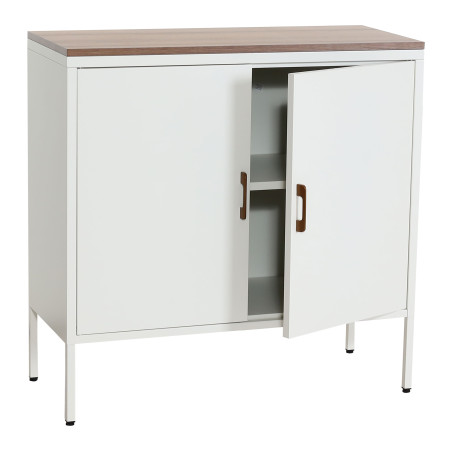 Commode Armoire Buffet, 2 portes métal 90x90x40cm, mélaminé - blanc