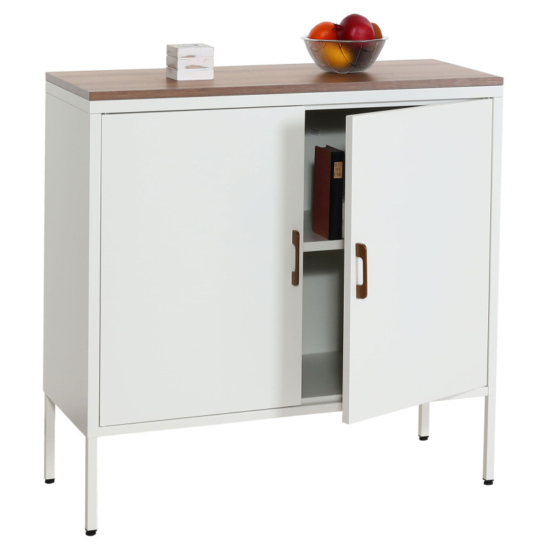 Commode Armoire Buffet, 2 portes métal 90x90x40cm, mélaminé - blanc