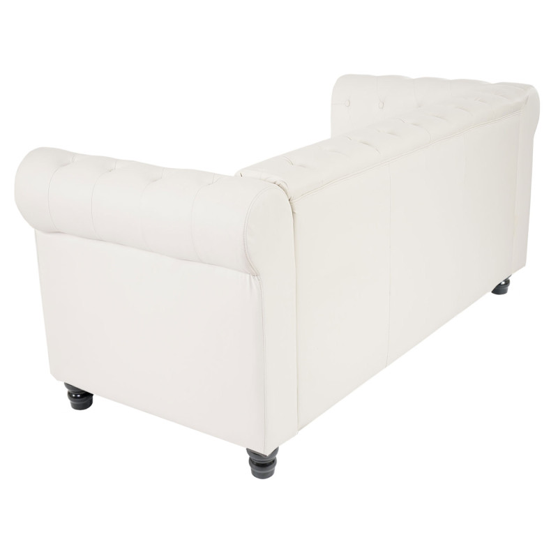 Canapé pour 3, sofa de salon Chesterfield, similicuir - pieds ronds, blanc