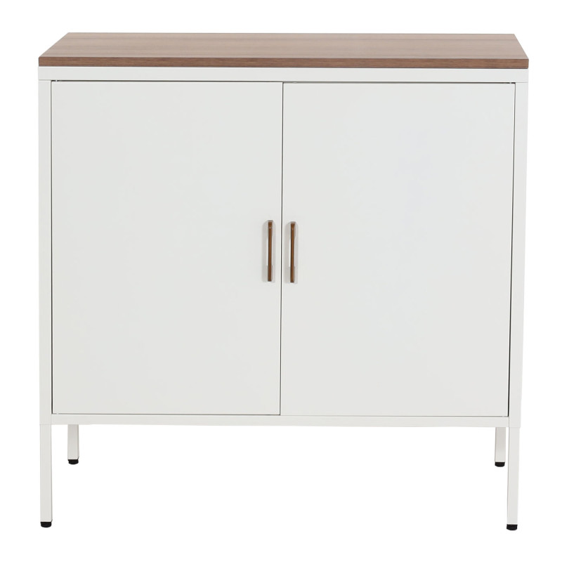 Commode Armoire Buffet, 2 portes métal 90x90x40cm, mélaminé - blanc