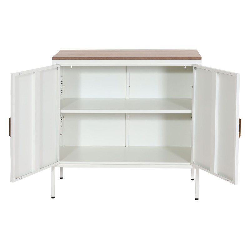 Commode Armoire Buffet, 2 portes métal 90x90x40cm, mélaminé - blanc