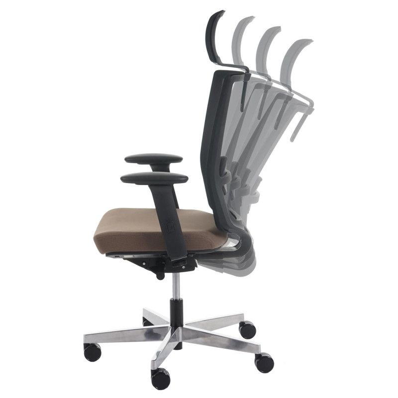 Fauteuil de bureau Belfast, chaise pitovante, ergonomique - taupe avec appui-tête