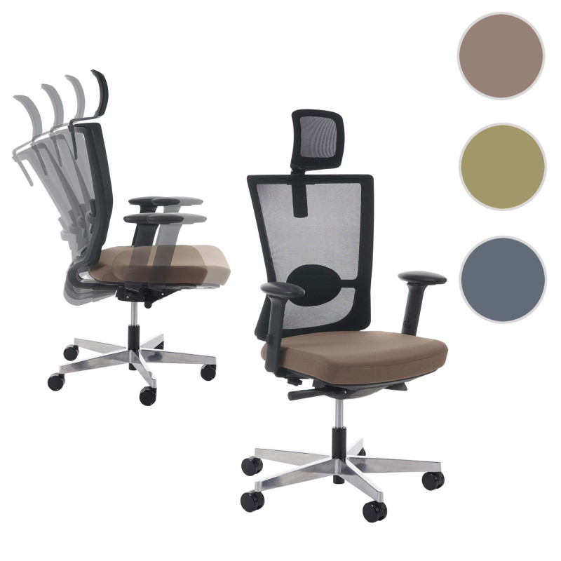 Fauteuil de bureau Belfast, chaise pitovante, ergonomique - taupe avec appui-tête