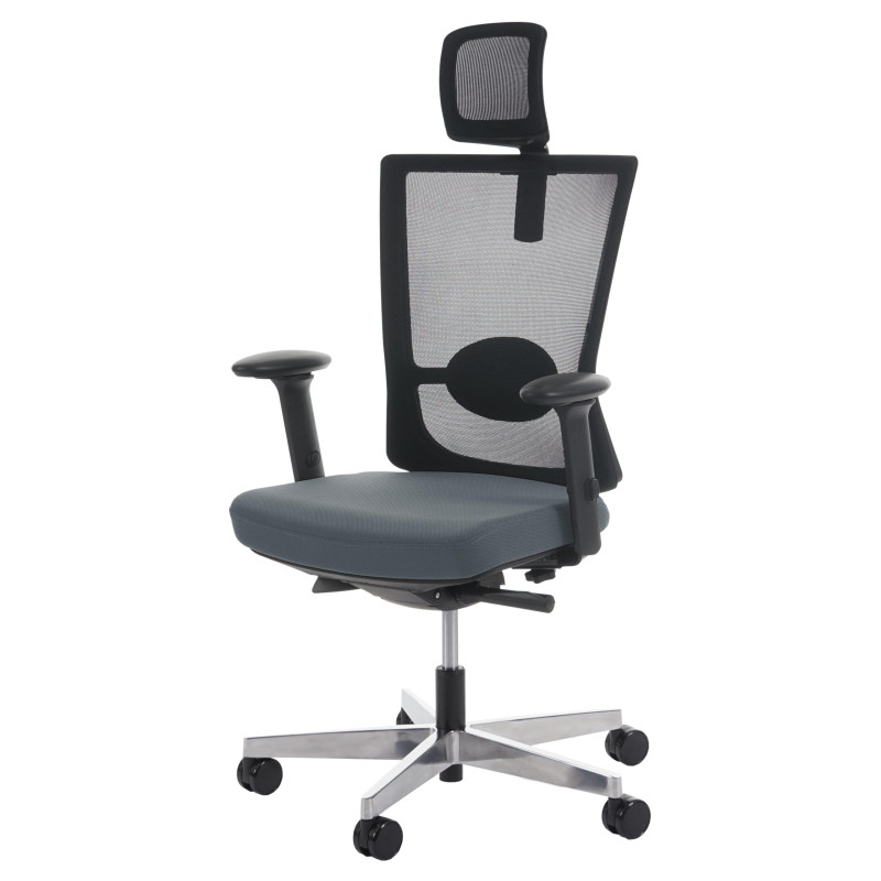 Fauteuil de bureau Belfast, chaise pitovante, ergonomique - gris avec appui-tête