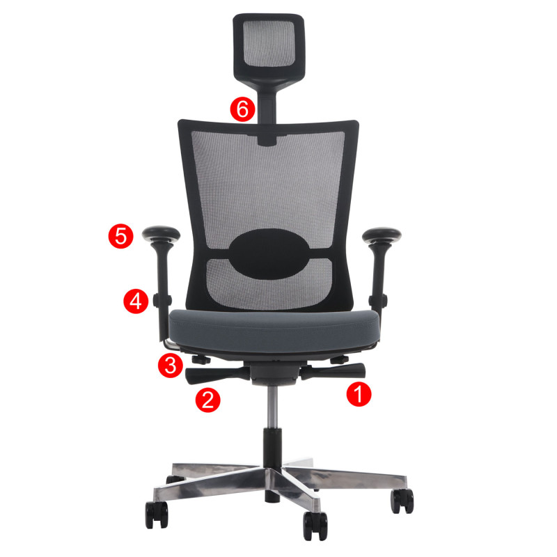 Fauteuil de bureau Belfast, chaise pitovante, ergonomique - gris avec appui-tête