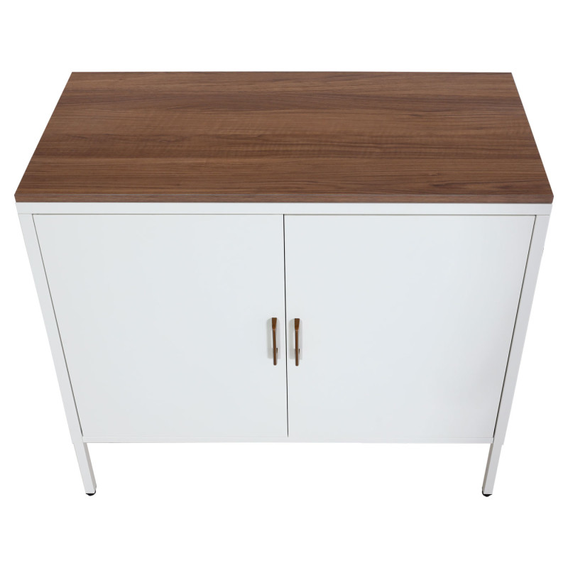 Commode Armoire Buffet, 2 portes métal 90x90x40cm, mélaminé - blanc