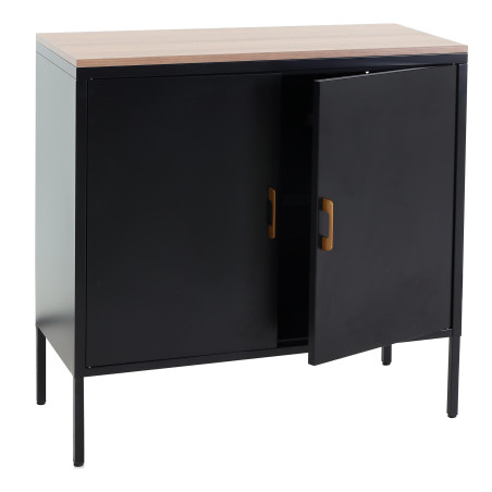 Commode Armoire Buffet, 2 portes métal 90x90x40cm, mélaminé - noir