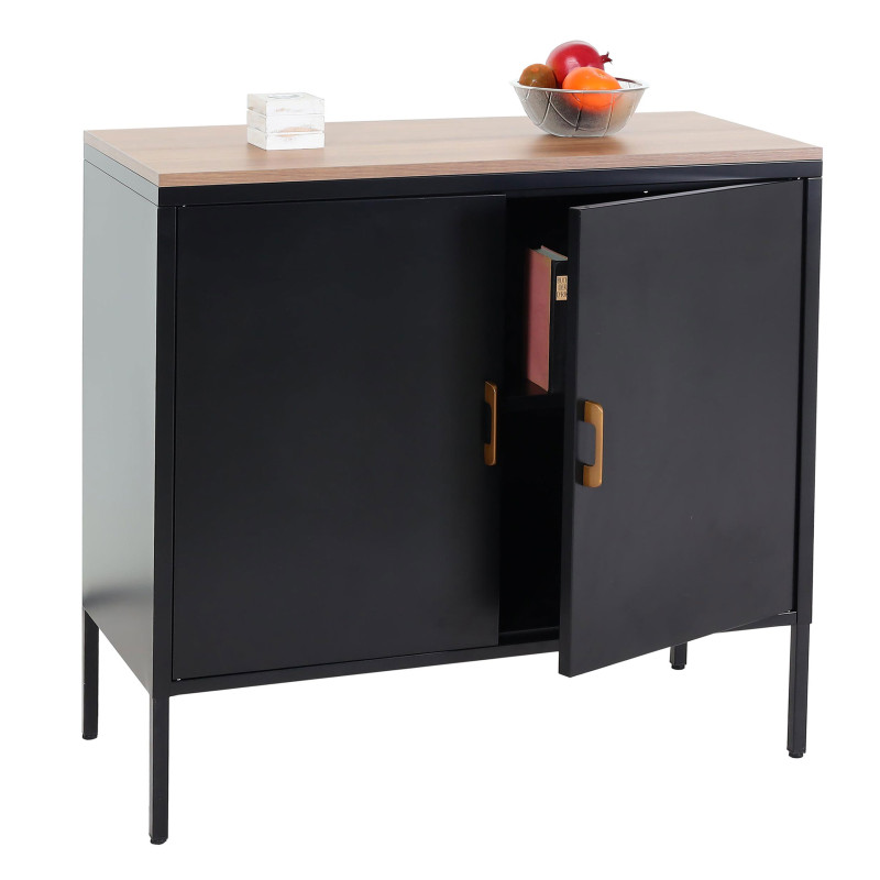 Commode Armoire Buffet, 2 portes métal 90x90x40cm, mélaminé - noir