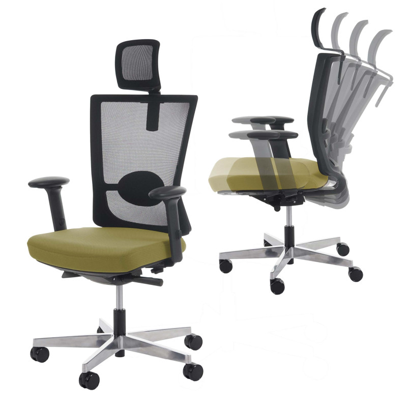 Fauteuil de bureau Belfast, chaise pitovante, ergonomique - vert olive, avec appui-tête