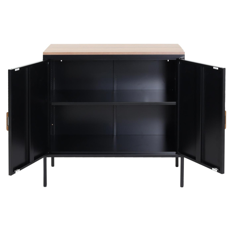 Commode Armoire Buffet, 2 portes métal 90x90x40cm, mélaminé - noir