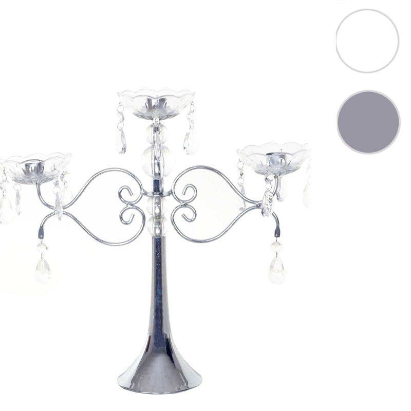 Bougeoir cristal, chandelier, candélabre, acrylique, à 3 branches 37x40x40cm - argent