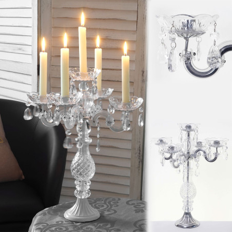 Bougeoir cristal, chandelier, candélabre, acrylique, à 5 branches 44x35x35cm - argent