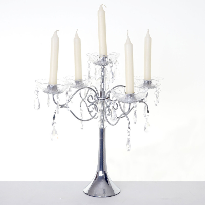 Bougeoir cristal, chandelier, candélabre, acrylique, à 5 branches 41x40x40cm - argent