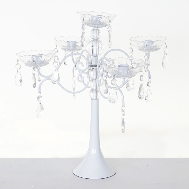 Bougeoir cristal, chandelier, candélabre, acrylique, à 5 branches 41x40x40cm - blanc