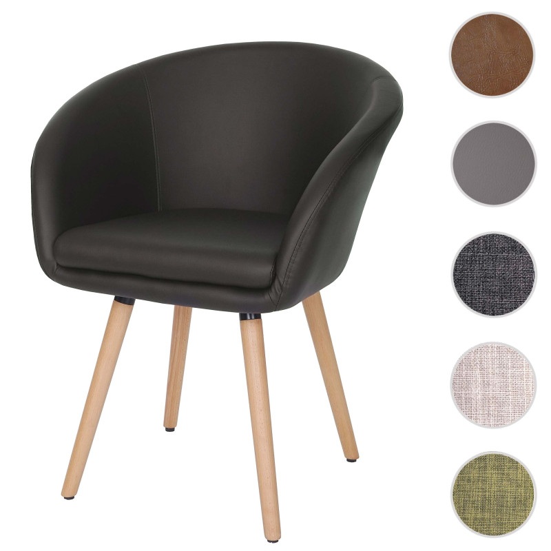 Chaise de salle à manger Malmö T633, fauteuil, design rétro des années 50 - similicuir, marron