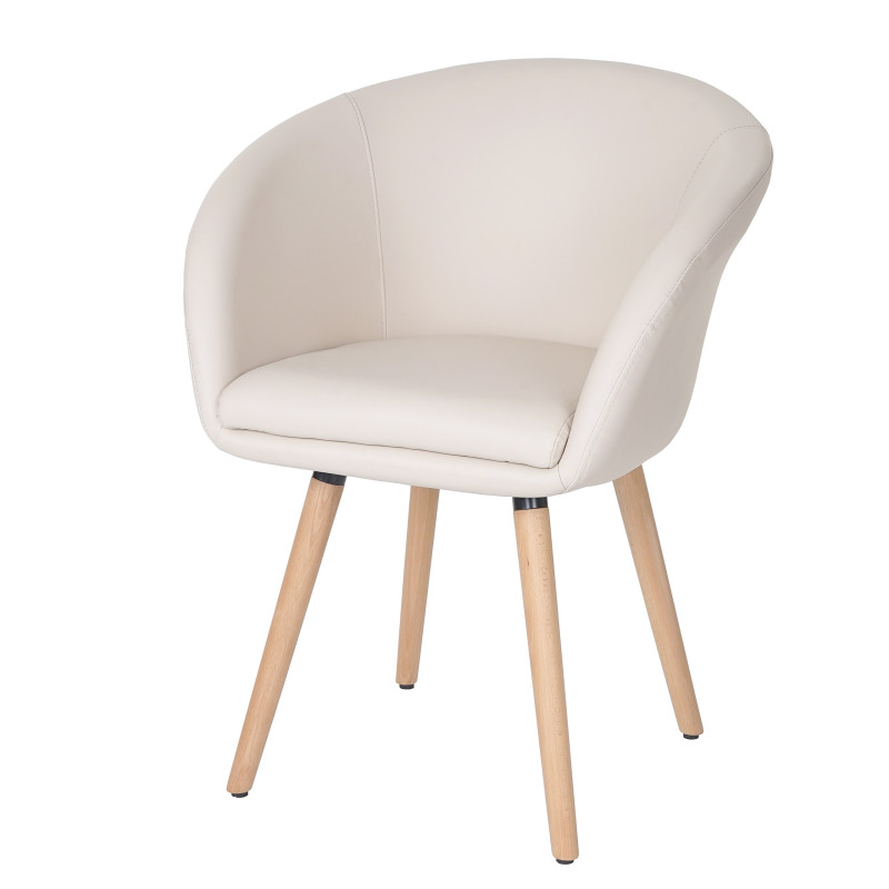 Chaise de salle à manger Malmö T633, fauteuil, design rétro des années 50 - similicuir, crème