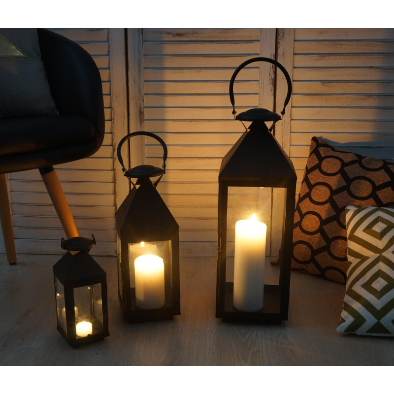 Lot de 3 lamparos Glasgow, lampe tempête, lanterne de jardin, hauteur 53/38/25cm - noir