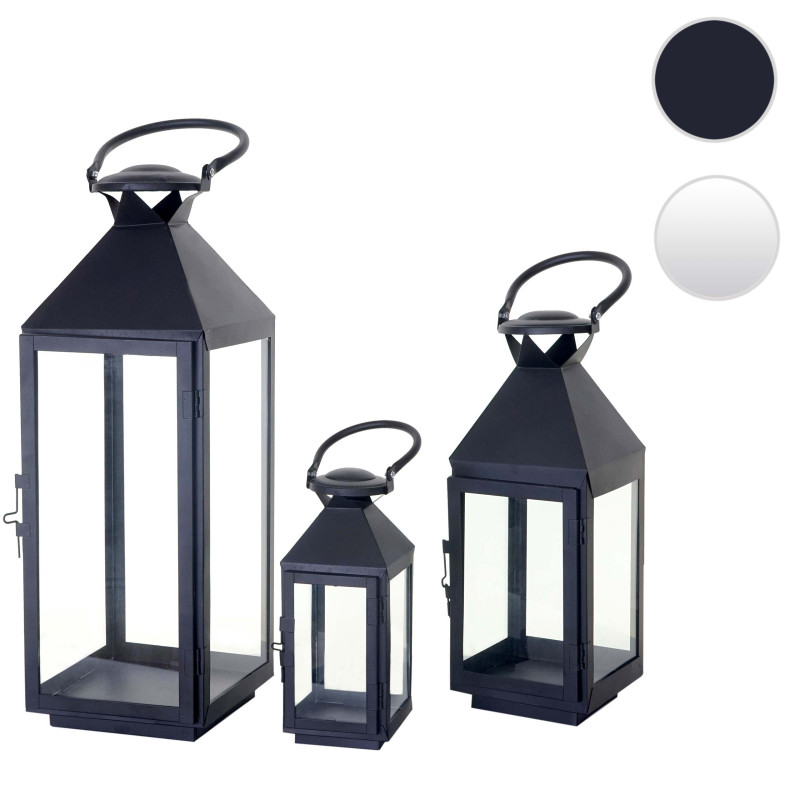 Lot de 3 lamparos Glasgow, lampe tempête, lanterne de jardin, hauteur 53/38/25cm - noir