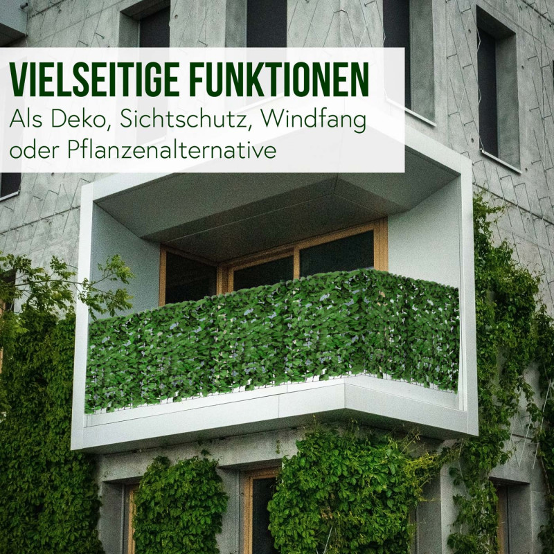 Pare-vue balcon haie hêtre, abat-vent, enveloppement pour terrasse, clôture - feuilles foncées 300x100cm