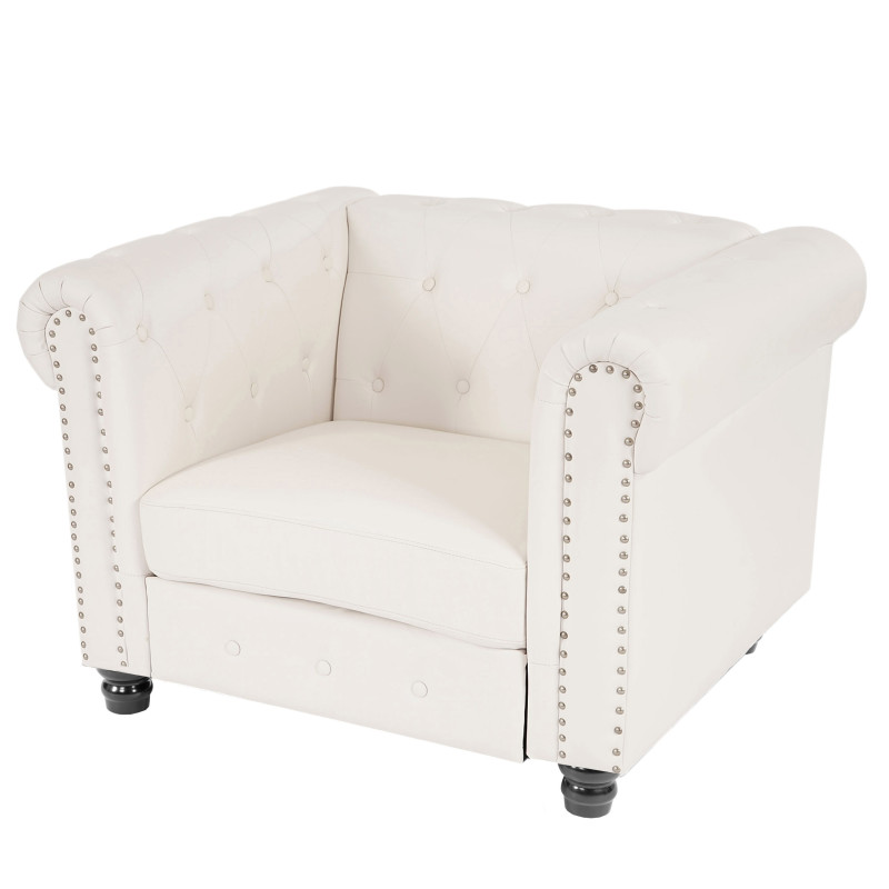 Salon de luxe 3-2-1, garniture de canapés Chesterfield, similicuir - pieds ronds, blanc