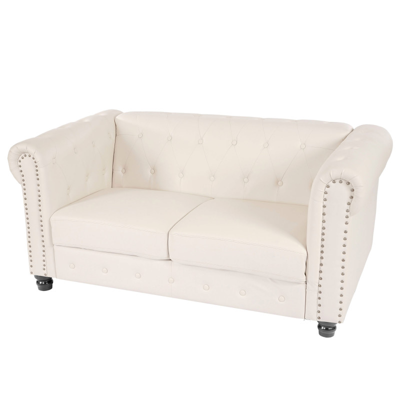 Salon de luxe 3-2-1, garniture de canapés Chesterfield, similicuir - pieds ronds, blanc