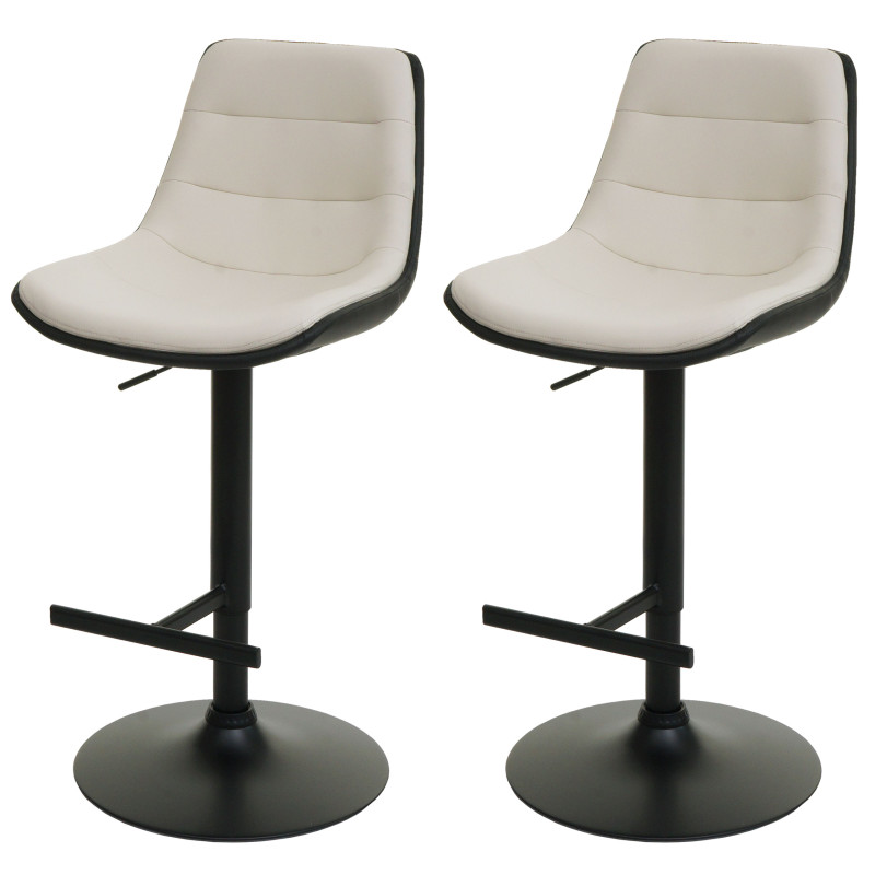 Lot de 2 tabourets de bar chaise de bar pivotant, hauteur réglable avec dossier similicuir - crème-beige