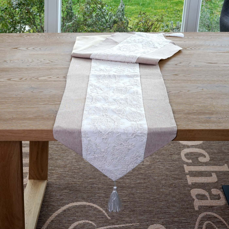 2x chemin de table, scintillement, nappe, décoration de table, surnappe, beige, effet brillant - 180x33cm