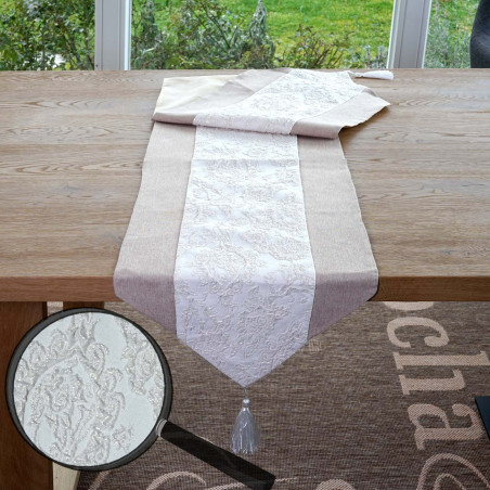 Chemin de table, scintillement, nappe, décoration de table, surnappe, beige, effet brillant - 180x33cm