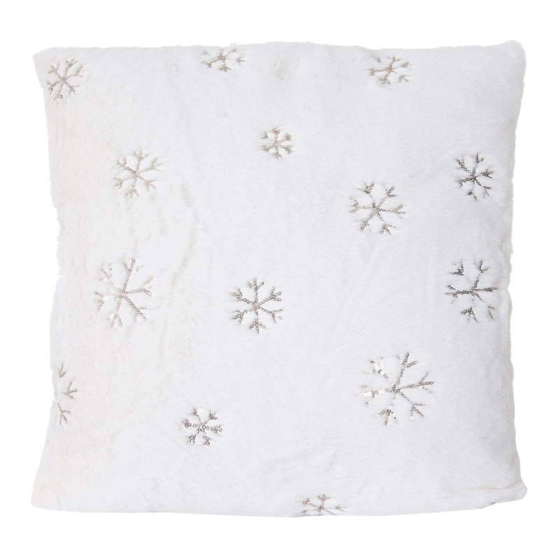 Set couverture + coussin de décoration, neige, duveteux avec bourrage, pailleté