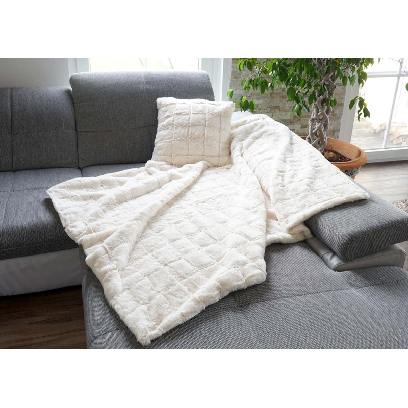 Couverture carreau, couvre-lit, couverture de canapé, aspect toison, 150x120cm