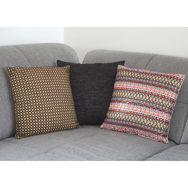 Lot de 3 coussins de décoration or + noir + multicolore, coussins avec bourrage 40x40cm