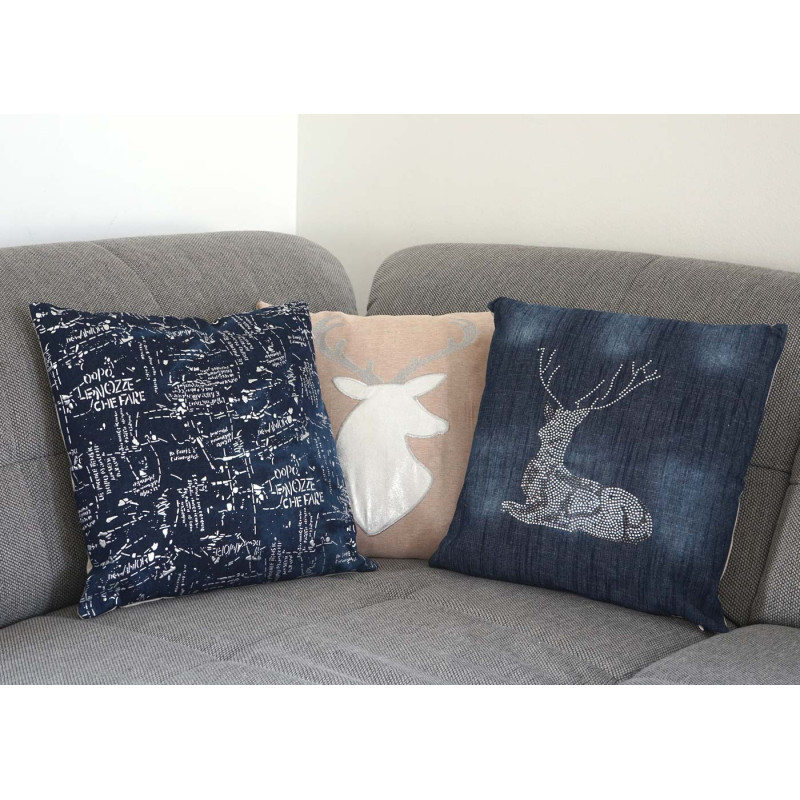 Lot de 3 coussins de décoration, cerfs + écriture, coussins avec bourrage, 45x45cm