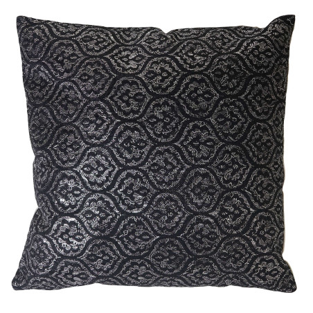 Coussin de décoration, aspect baroque, coussin avec bourrage, noir, effet brillant 45x45cm