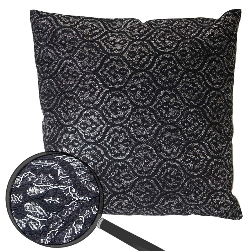 Coussin de décoration, aspect baroque, coussin avec bourrage, noir, effet brillant 45x45cm