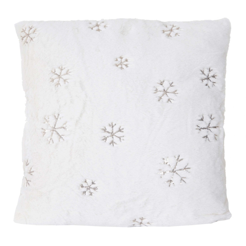 Coussin de décoration, neige, coussin avec bourrage, blanc, duveteux, pailleté, 45x45cm