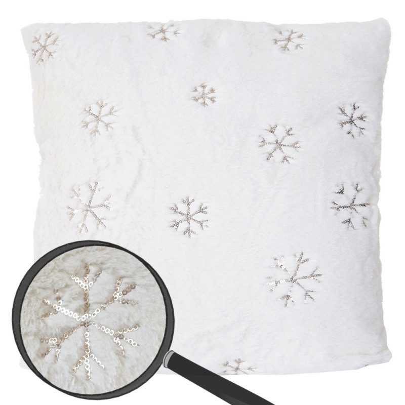 Coussin de décoration, neige, coussin avec bourrage, blanc, duveteux, pailleté, 45x45cm