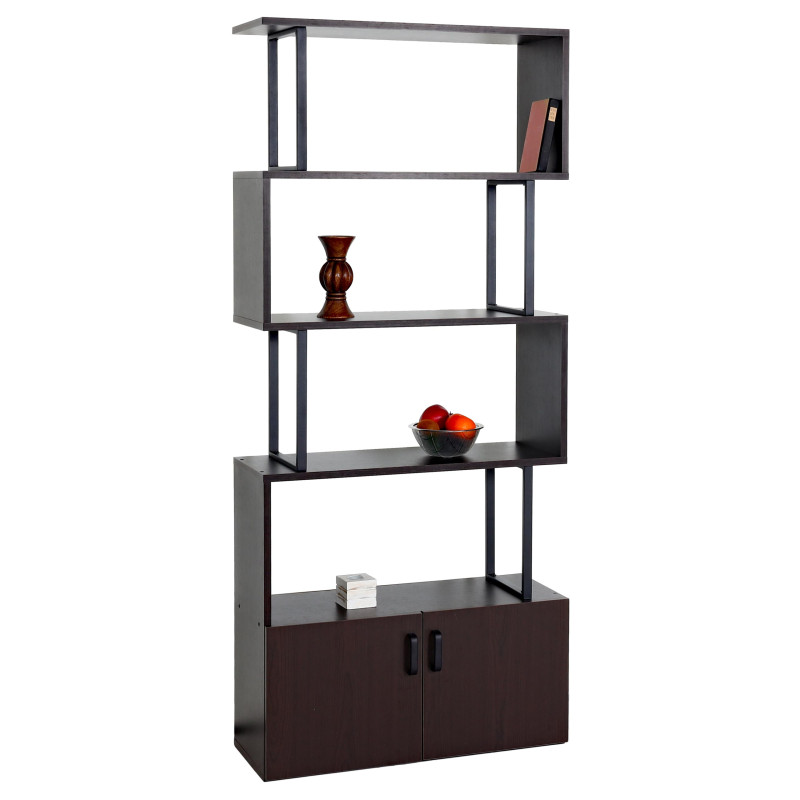 Bibliothèque étagère sur pied séparateur de pièce, compartiment de rangement avec porte 183x80cm structure 3D - brun foncé