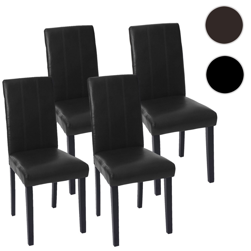 4x chaise de salle à manger Florina, fauteuil - similicuir noir, pieds foncés