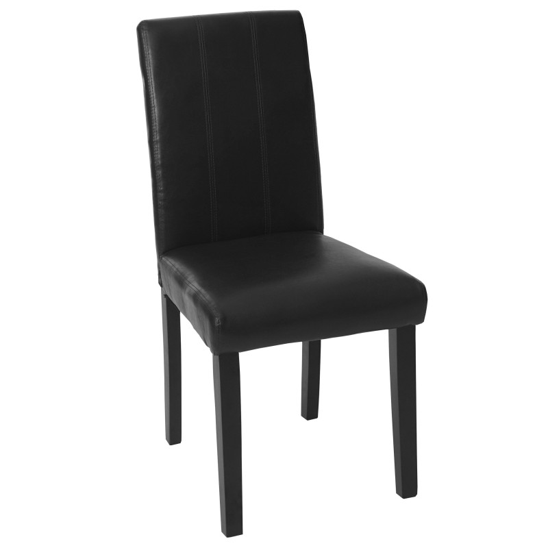 4x chaise de salle à manger Florina, fauteuil - similicuir noir, pieds foncés