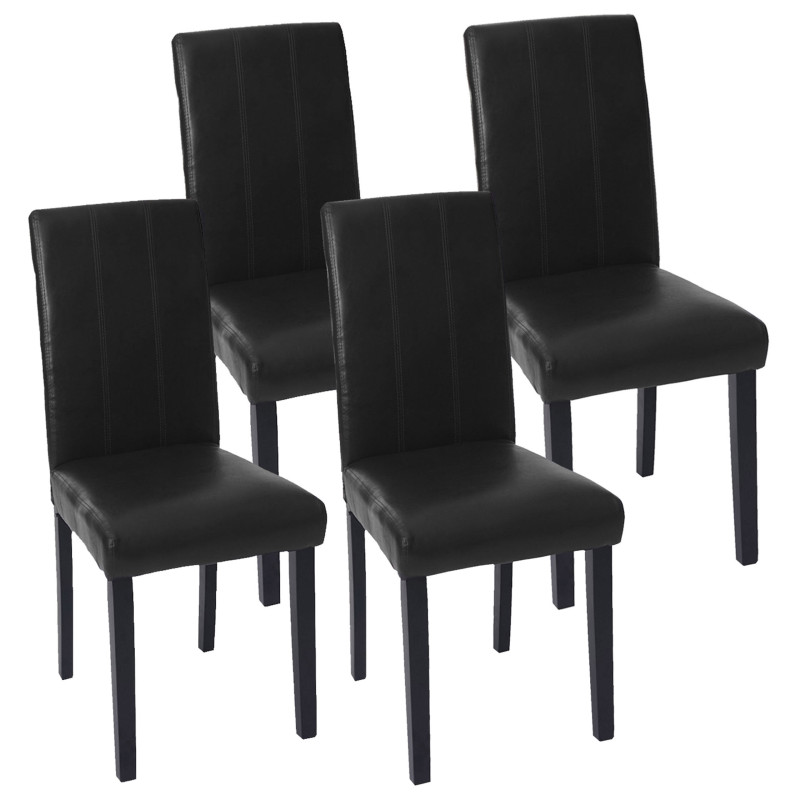 4x chaise de salle à manger Florina, fauteuil - similicuir noir, pieds foncés