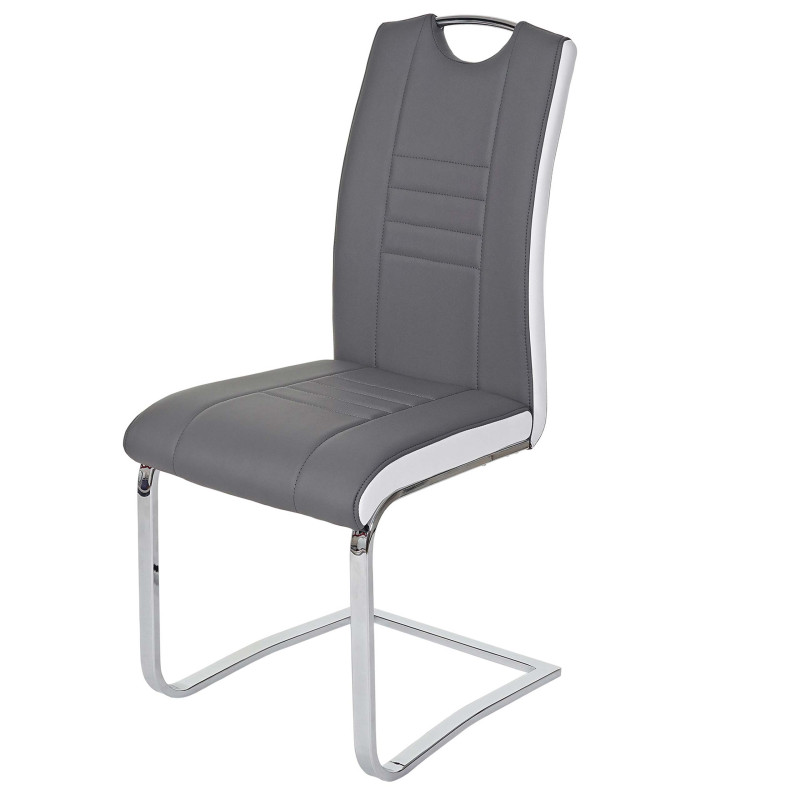 2x chaise de salle à manger Doubs, chaise cantilever, fauteuil, similicuir, gris/blanc avec poignée