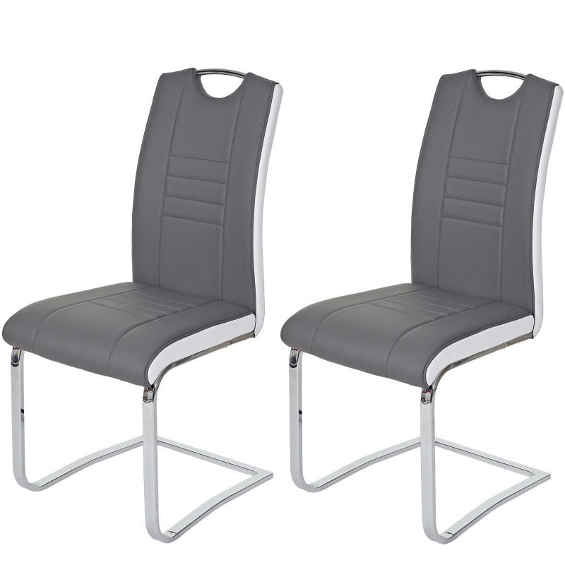 2x chaise de salle à manger Doubs, chaise cantilever, fauteuil, similicuir, gris/blanc avec poignée