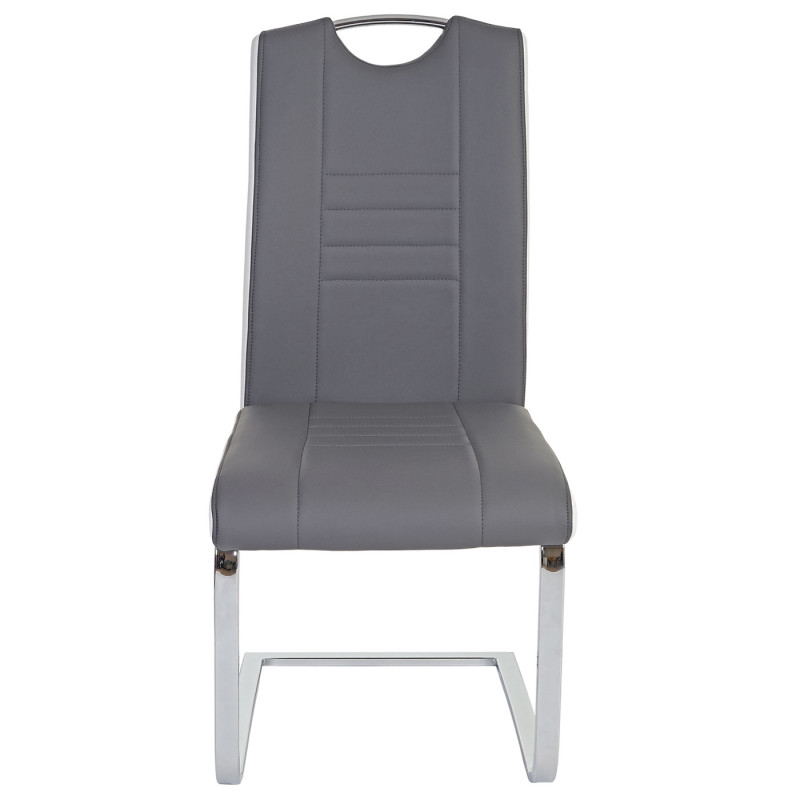 2x chaise de salle à manger Doubs, chaise cantilever, fauteuil, similicuir, gris/blanc avec poignée