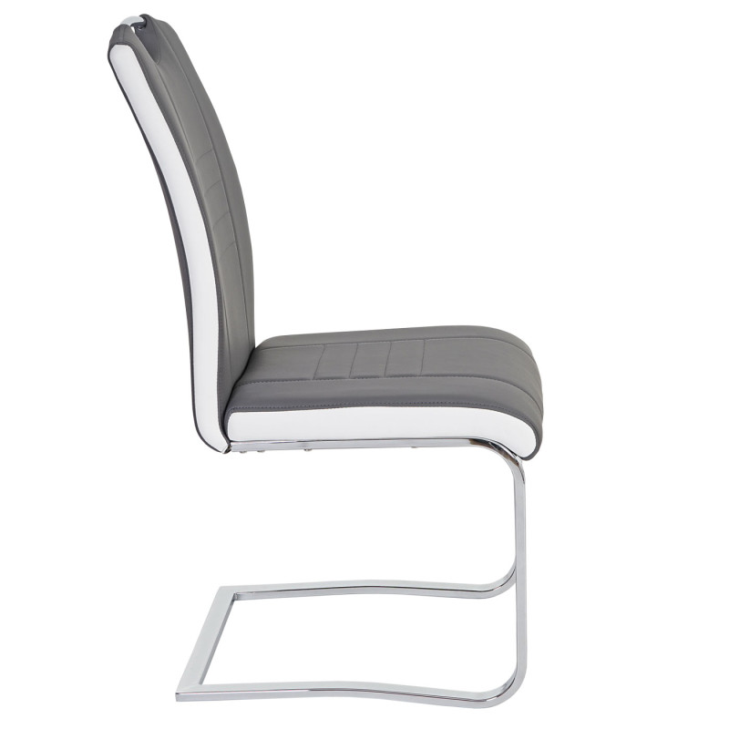 2x chaise de salle à manger Doubs, chaise cantilever, fauteuil, similicuir, gris/blanc avec poignée